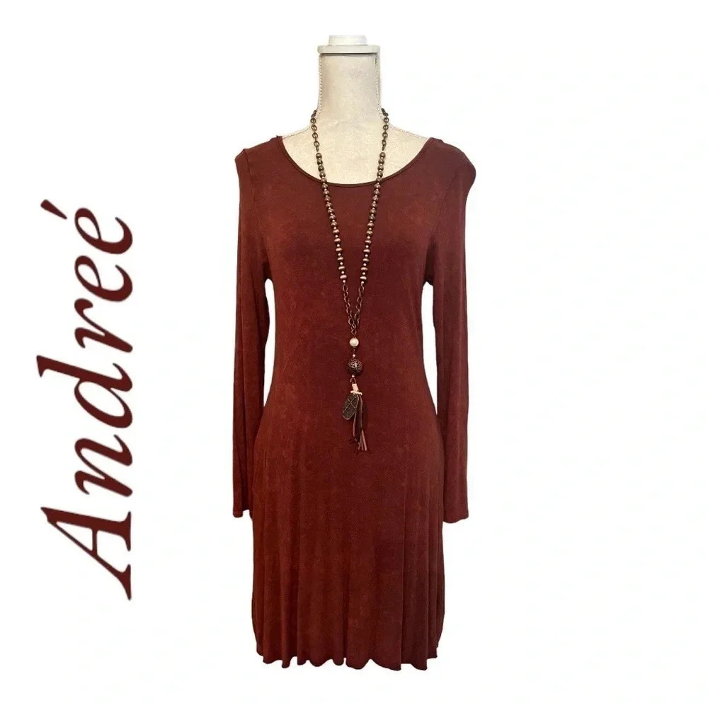 Andreé‎ By Unit burnt brown boutique boho flowy knit dress size small